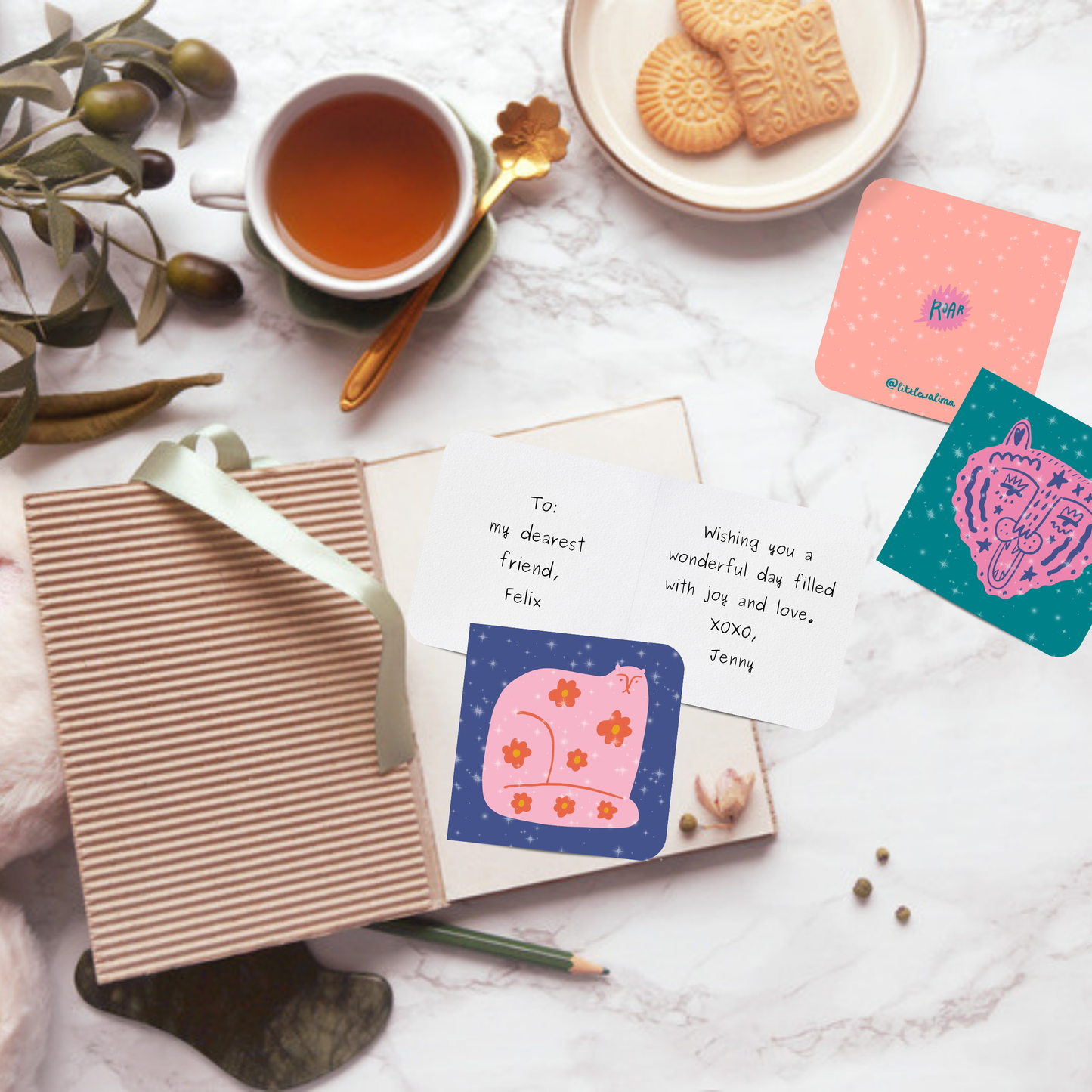Funky Cat Square Card — Stardust Kitty