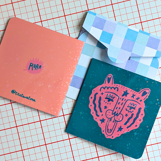 Funky Cat Square Card — Growl Power Cat