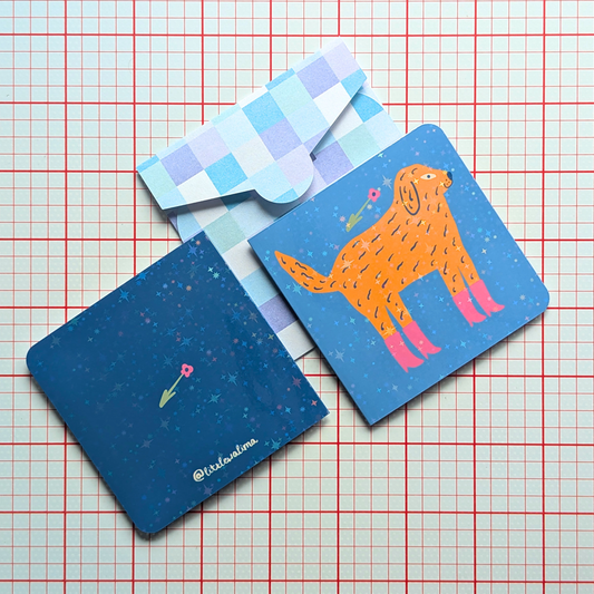 Funky Dog Square Card — Goldie in Pink Boots