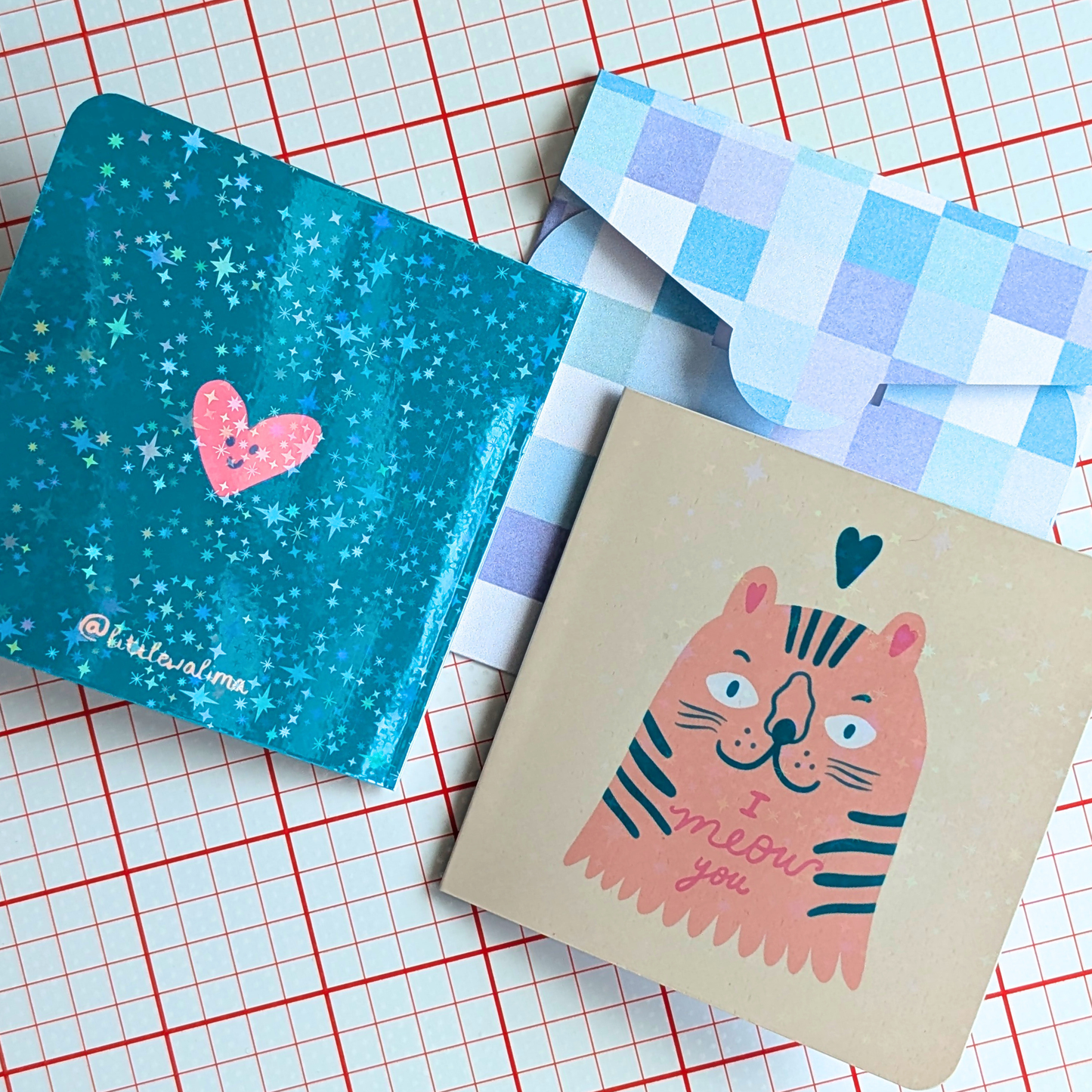 Funky Cat Square Card — I Meow You Cat
