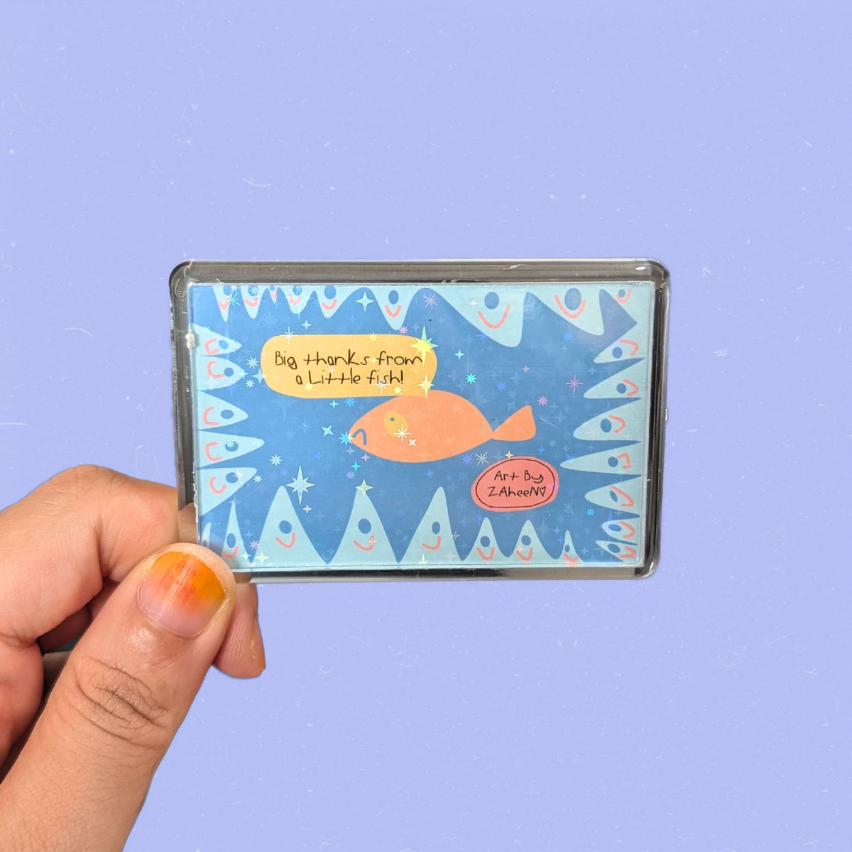 ARTBYZAHEEN©️ Cute Kids Art Acrylic Case Fridge Magnet — Big thanks from a Little fish!
