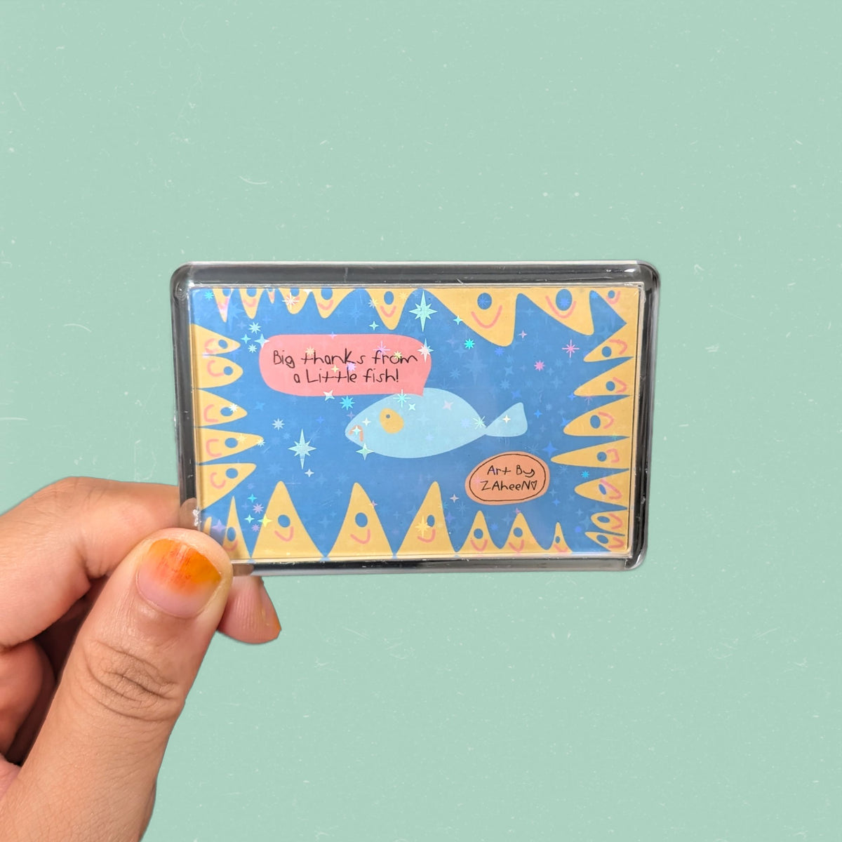 ARTBYZAHEEN©️ Cute Kids Art Acrylic Case Fridge Magnet — Big thanks from a Little fish!