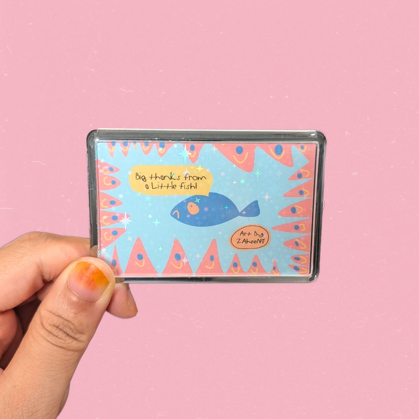 ARTBYZAHEEN©️ Cute Kids Art Acrylic Case Fridge Magnet — Big thanks from a Little fish!
