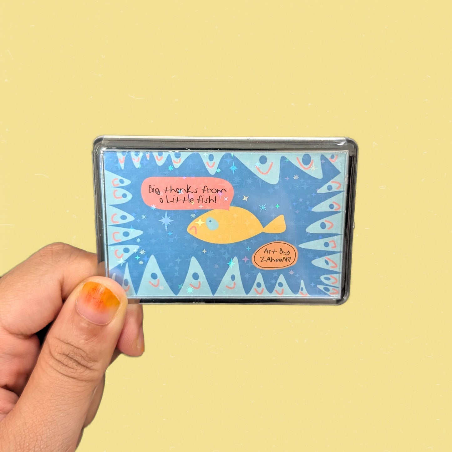 ARTBYZAHEEN©️ Cute Kids Art Acrylic Case Fridge Magnet — Big thanks from a Little fish!
