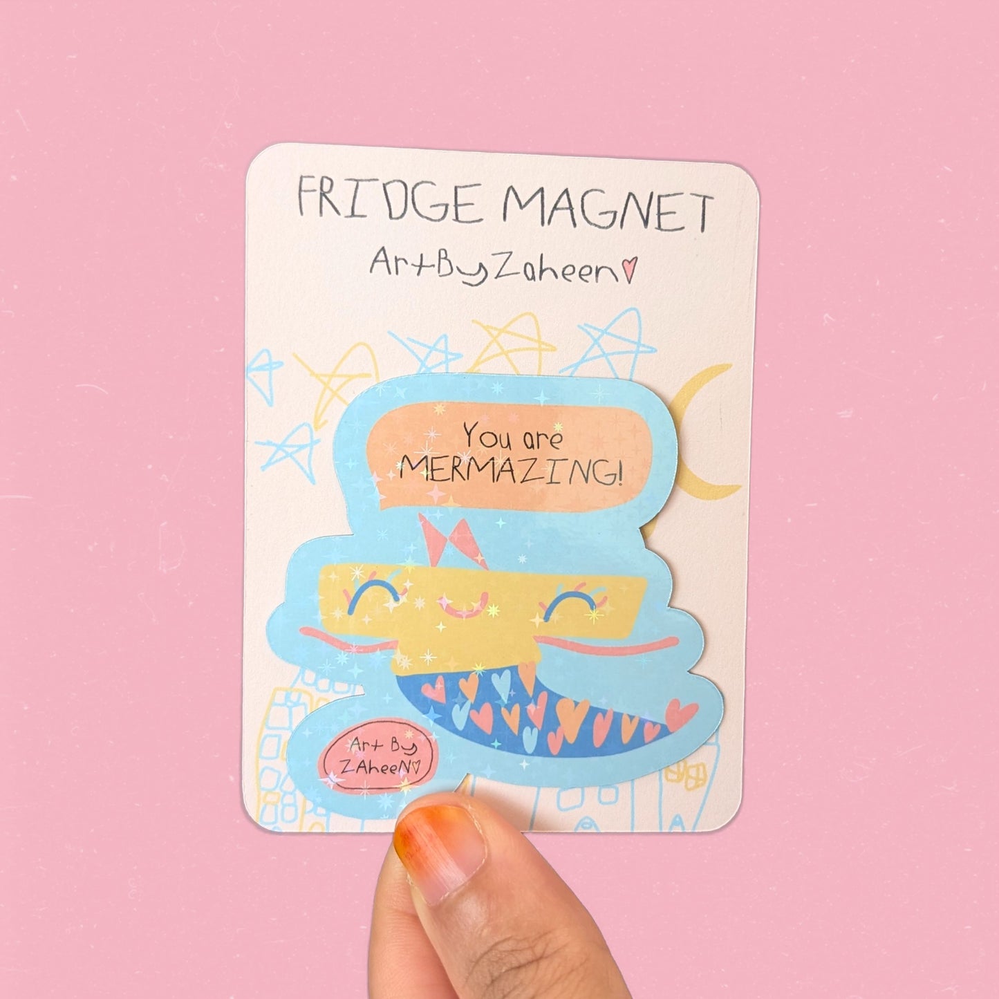 ARTBYZAHEEN©️ Punny Kids Art Fridge Magnet — You Are MERMAZING!