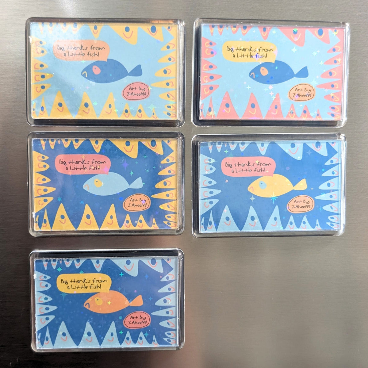 ARTBYZAHEEN©️ Cute Kids Art Acrylic Case Fridge Magnet — Big thanks from a Little fish!