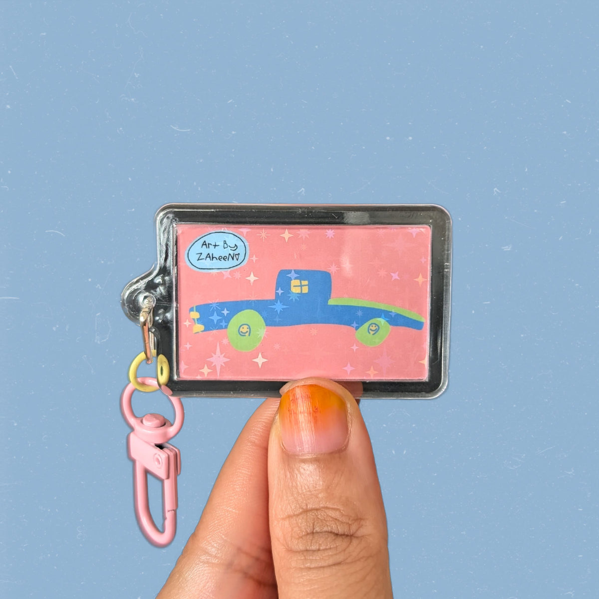 ARTBYZAHEEN©️Cute Kids Art Mix & Match Acrylic Keychain — A Blue Car