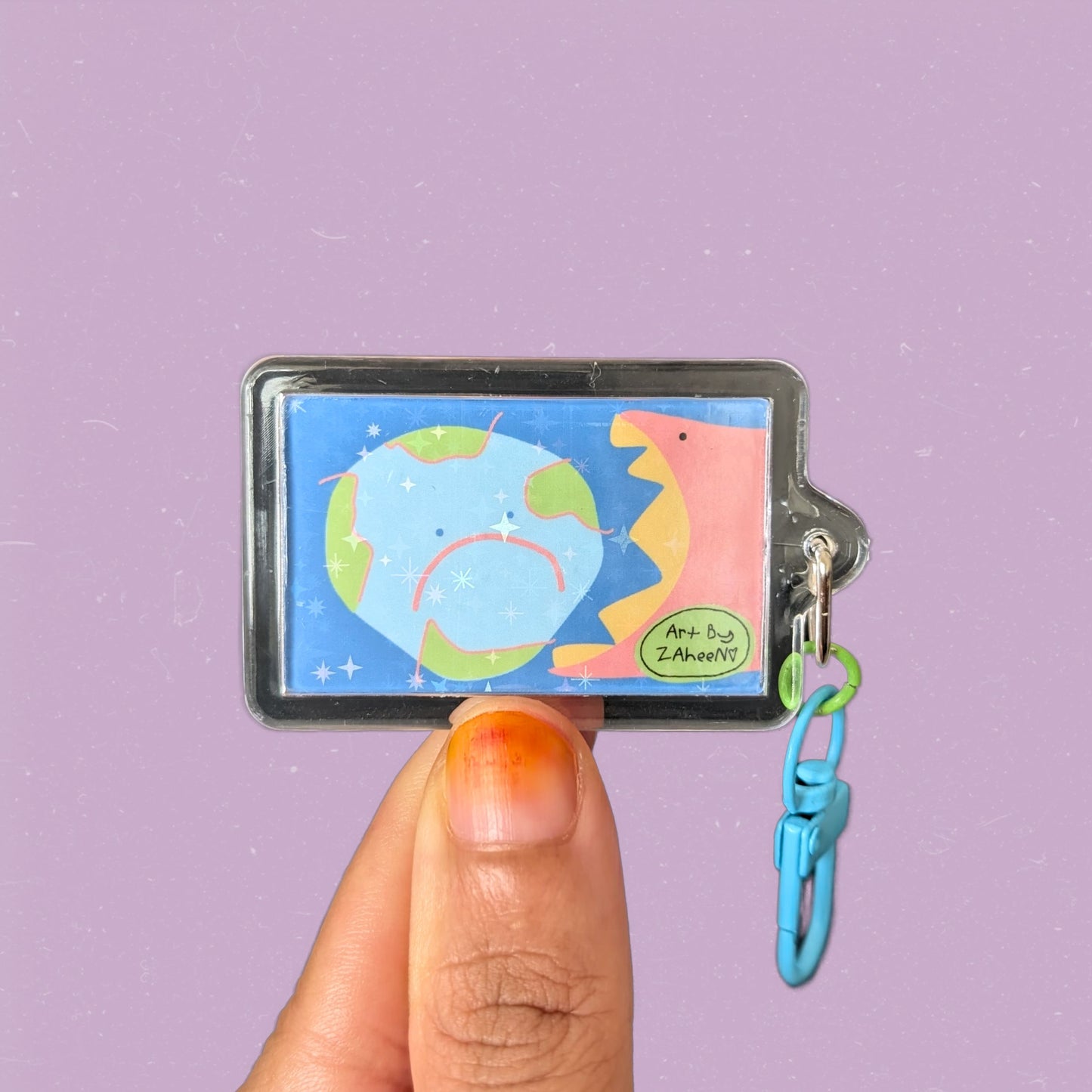 ARTBYZAHEEN©️Cute Kids Art Mix & Match Acrylic Keychain — A Blue Car