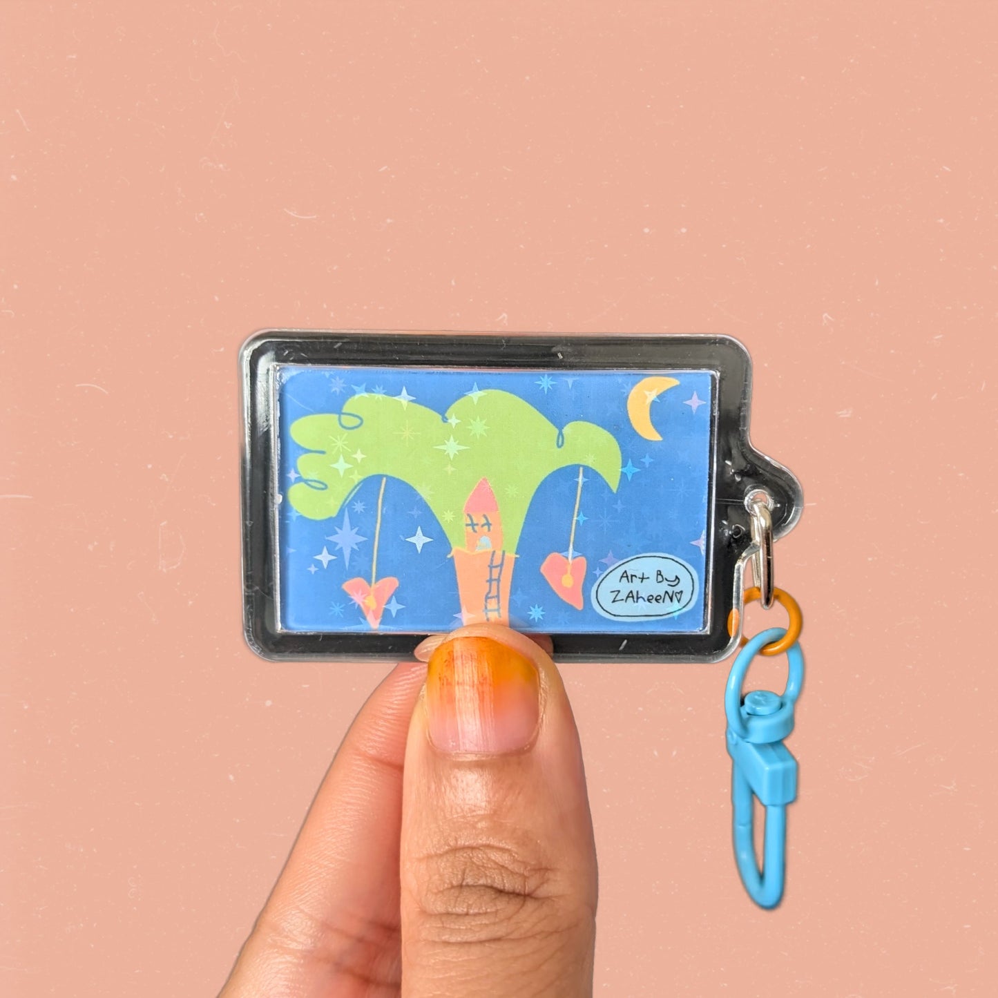 ARTBYZAHEEN©️Cute Kids Art Mix & Match Acrylic Keychain — A Blue Car