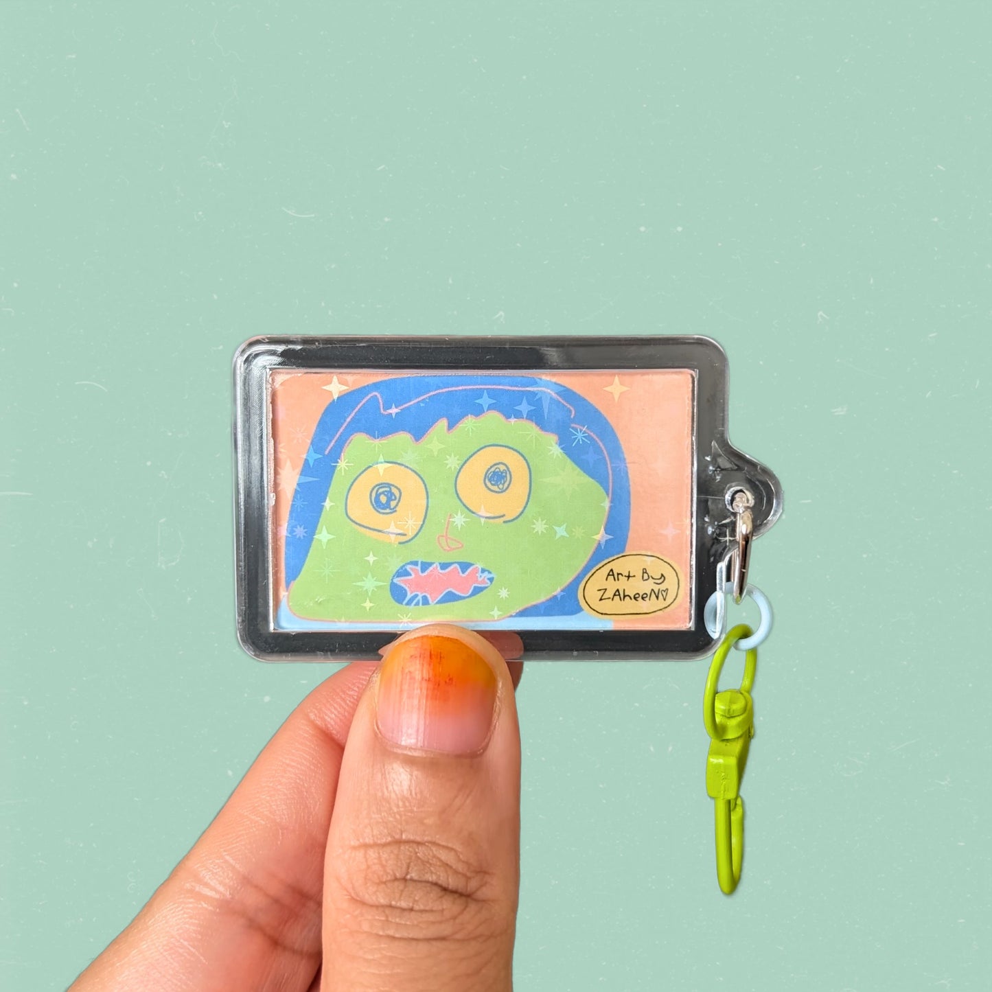 ARTBYZAHEEN©️Cute Kids Art Mix & Match Acrylic Keychain — A Blue Car