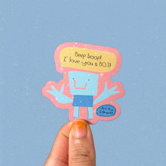ARTBYZAHEEN©️ Punny Kids Art Fridge Magnet — Beep boop! I love you a BOT!