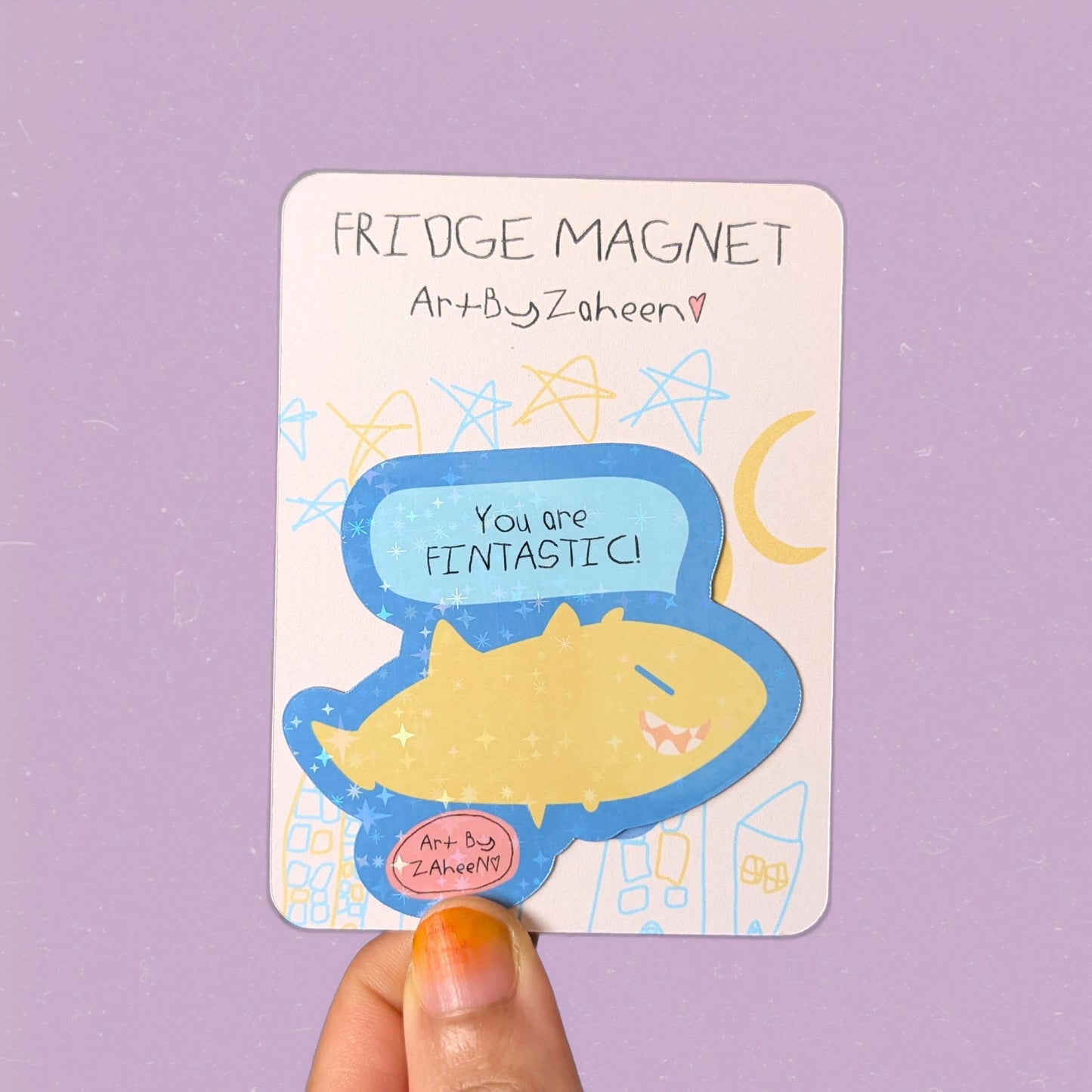 ARTBYZAHEEN©️ Punny Kids Art Fridge Magnet — You Are FINTASTIC!
