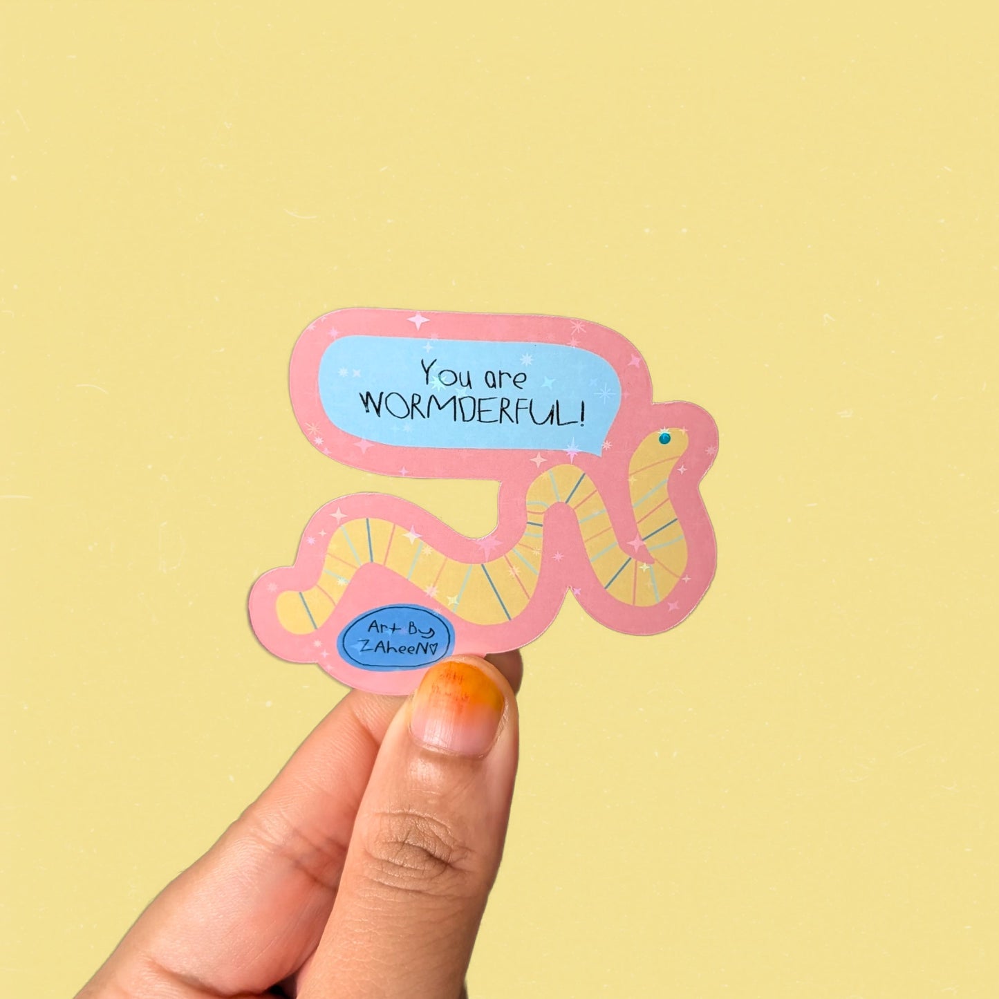 ARTBYZAHEEN©️ Punny Kids Art Fridge Magnet — You Are WORMDERFUL!