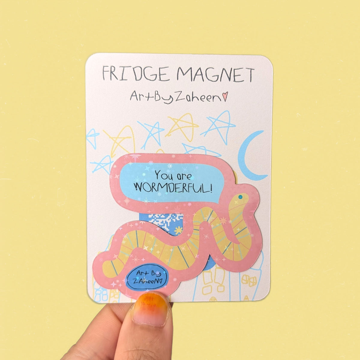 ARTBYZAHEEN©️ Punny Kids Art Fridge Magnet — You Are WORMDERFUL!