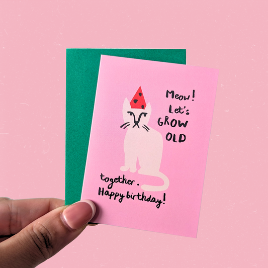 Birthday Animal Mini Card — Let's Grow Old Together Cat