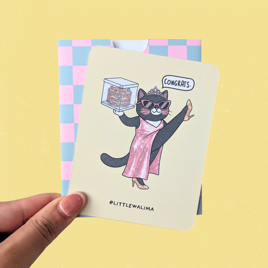 Cat & Cake Medium Card — The Red Carpet Diva