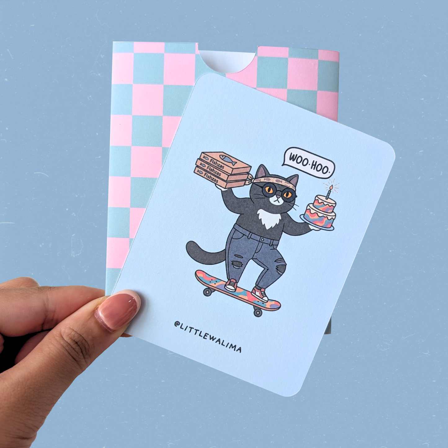 Cat & Cake Medium Card — The Skater With Fishzas