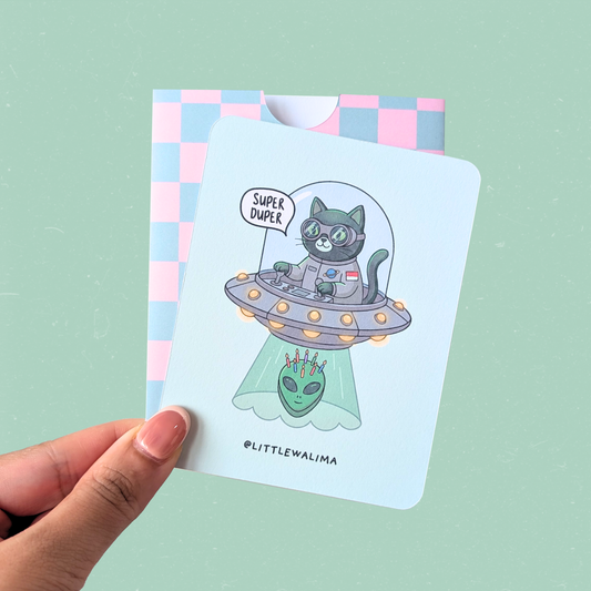 Cat & Cake Medium Card — The Space Cadet on UFO