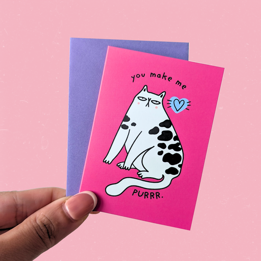 Clingy Cat Mini Card — You Make Me PURRR.