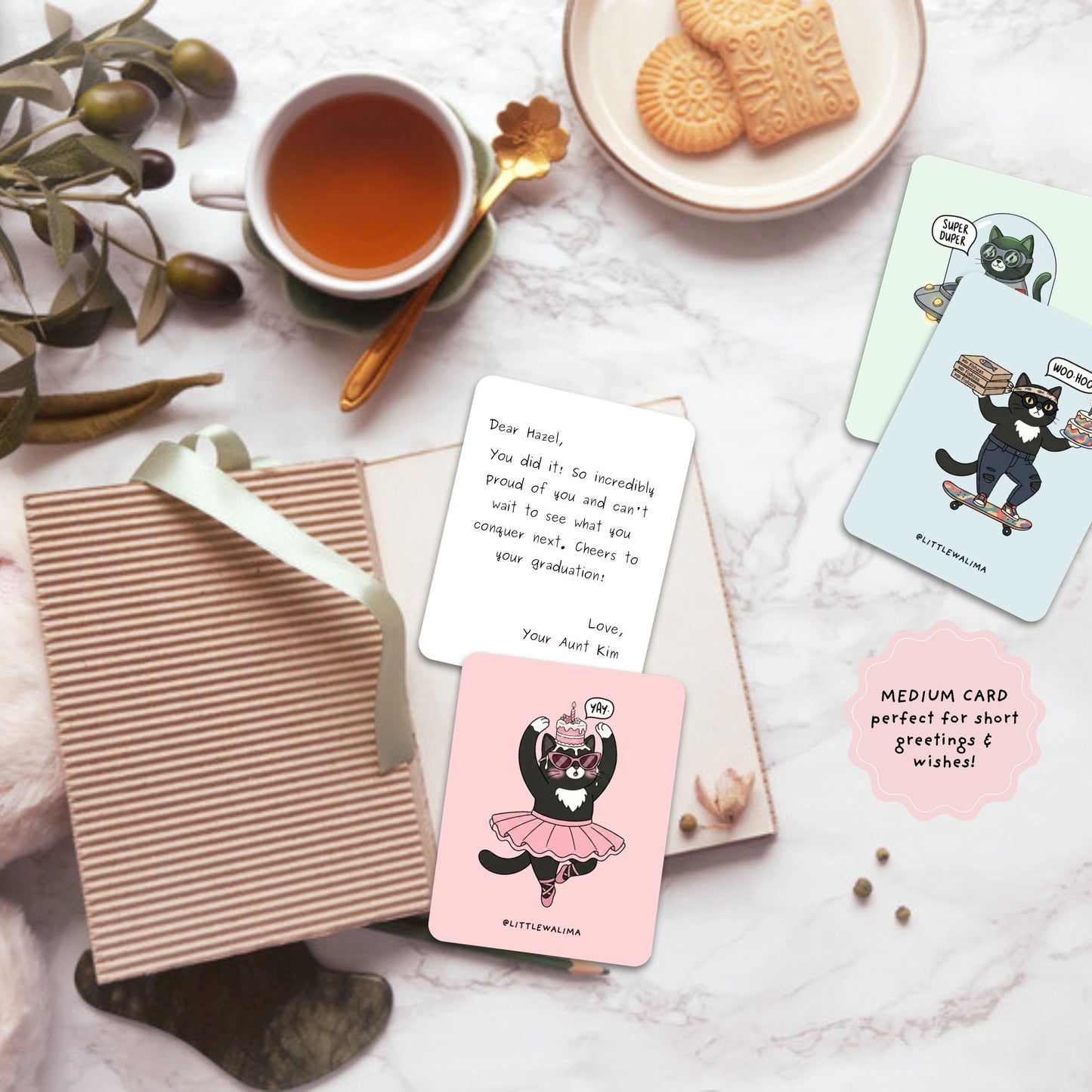 Cat & Cake Medium Card — The Red Carpet Diva