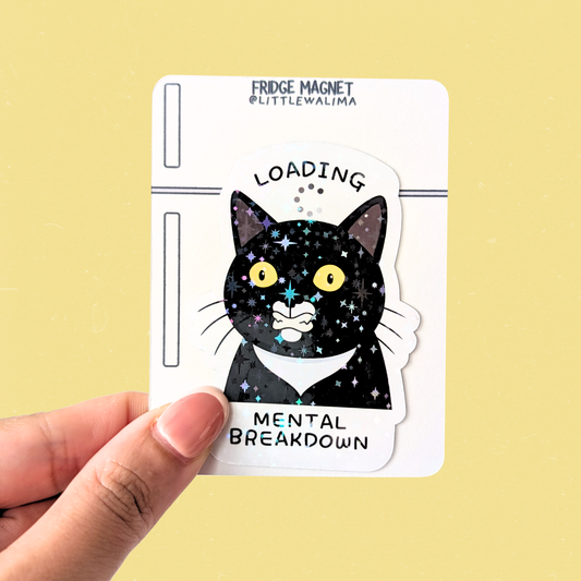Daily Moods Tuxedo Cat Fridge Magnet — Loading Mental Breakdown