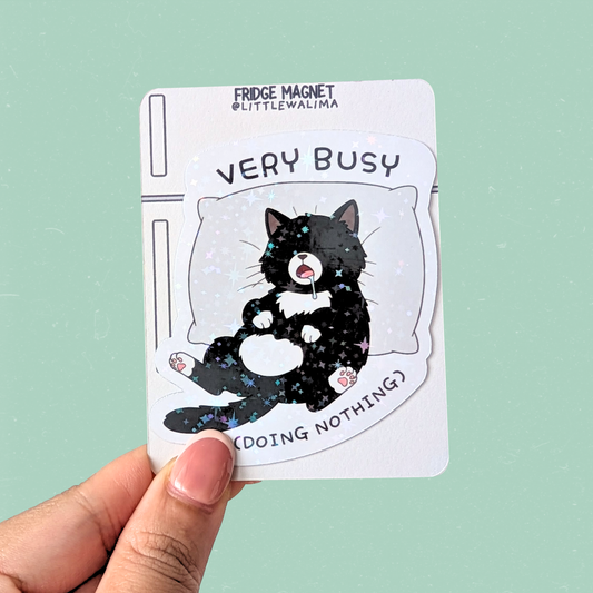 Daily Moods Tuxedo Cat Fridge Magnet — Very Busy (Doing Nothing)