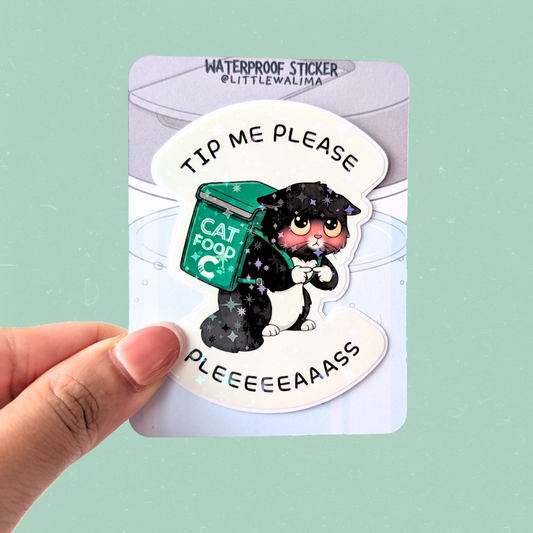 Your Neighborhood Tuxedo Cat Sticker — Tip Me Please (Green Delivery Rider)
