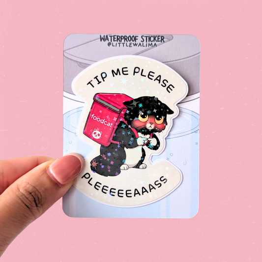 Your Neighborhood Tuxedo Cat Sticker — Tip Me Please (Pink Delivery Rider)