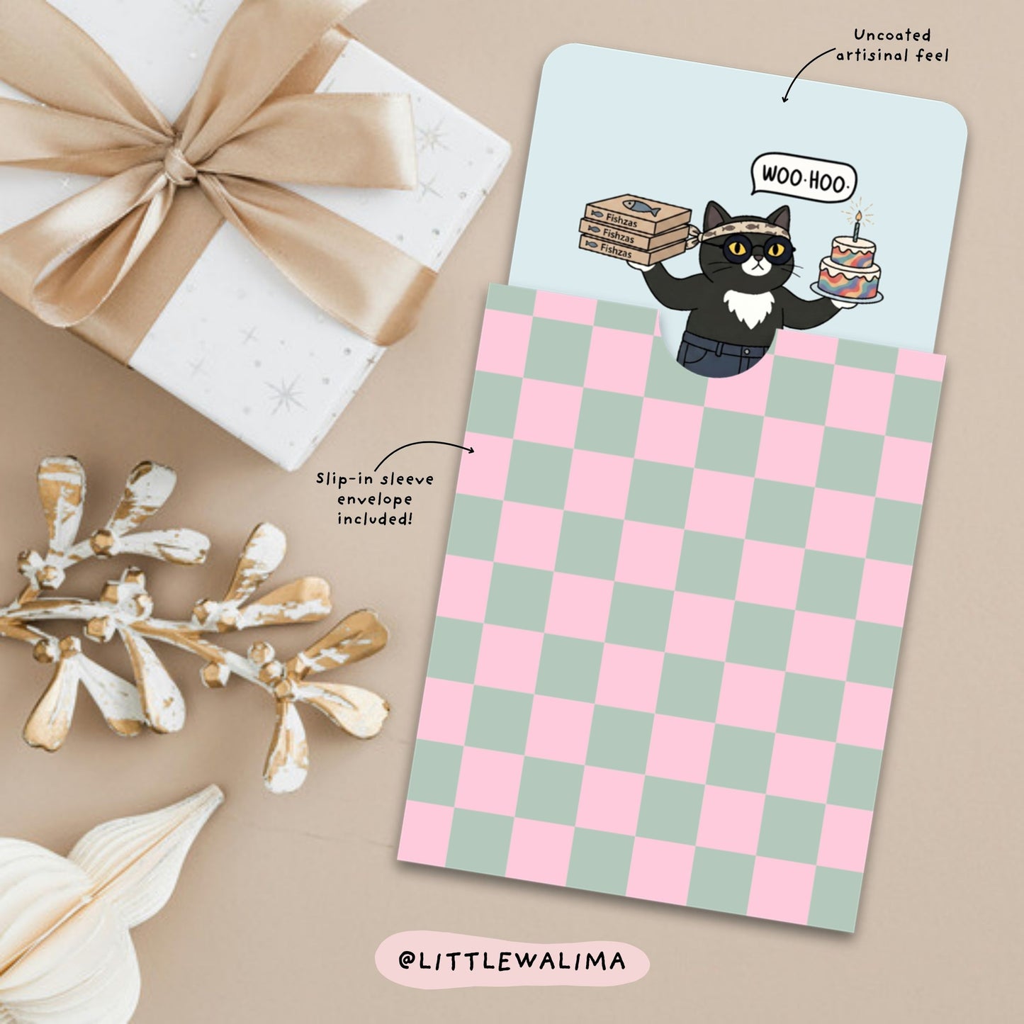 Cat & Cake Medium Card — The Red Carpet Diva